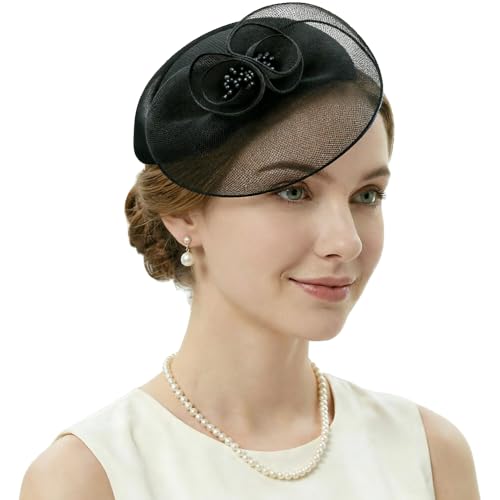 Image of DRESHOW Fascinators Hat Feather Headband Women's Fascinators Tea Party Headwear with Clip Flower Head Band for Girls & Women