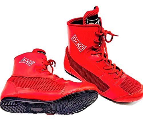 Dr. KO Botines de Boxeo. Zapatos de Boxeo, Zapatillas de Boxeo, Calzado de Boxeo, Botas de caña Alta de Boxeo (42 EU, Rojo)