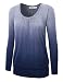 Lock and Love LL Womens Ombre Long Sleeve Front and Back Shirring Raglan Top - Made In USA