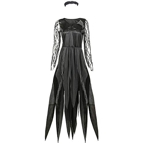 Image of Halloween Women Costumes Black Bat Fallen Angel Devil Vampire Witch Dress Adult Cosplay Accessories