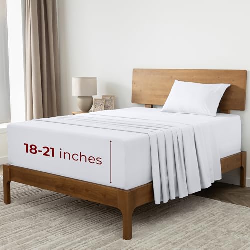 Image of Mellanni Extra Deep Twin Sheets - 3 PC Iconic Collection Bedding | Hotel Luxury, Ultra Soft, Cooling Bed Sheets - Wrinkle, Fade, Stain Resistant (Twin, White)