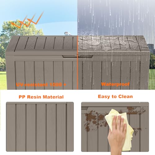 image for PatioZen 90 Gallon Resin Deck Box, Lockable Patio Outdoor Storage Box 
