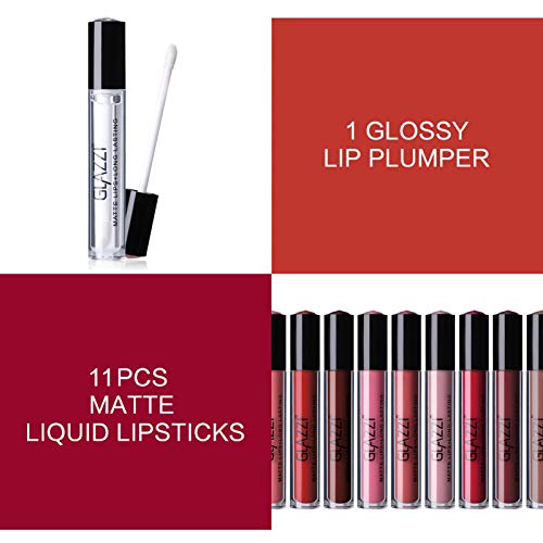 BONNIESTORE 12Pcs Matte Liquid Lipstick Set with Lip Plumper, Waterproof Long Lasting lipstick Set Nude Red Color Matte Lip Gloss Durable Liquid Lipgloss Set for Women Makeup - Thumbnail 4