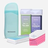 NEOMANN Roll on Wachs Roller Kit für Haarentfernung mit Tea Tree, Lavender | 50 Stück Wachsstreifen für Haarentfernung - Torquoise mit 6 Nachwachsbehandlungen