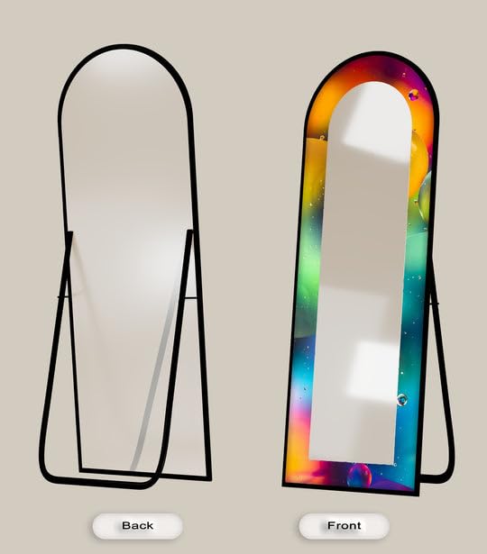 Specchio da pavimento astratto a lunghezza intera, 50,8 x 160,2 cm (larghezza x lunghezza), specchio da pavimento colorato con cornice nera