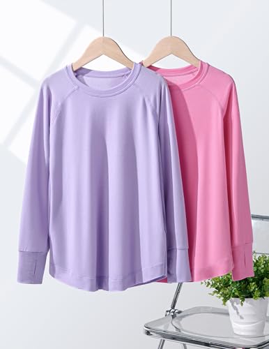 Image of Liberty Pro 2-Pack Girls' Loose Fit Long Sleeve Tunic Tops with Pockets and Thumb Holes, Casual T Shirts for Tween Kids