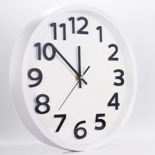 Jvxyuieh 12 Inch Quarte Wall Clock White Silent Non-Tiking Wall Clocks Modern Battery Operated Wall Clock Digital Easy Read Round Clocks Decor For Living Room/Kitchen/School #TOP6