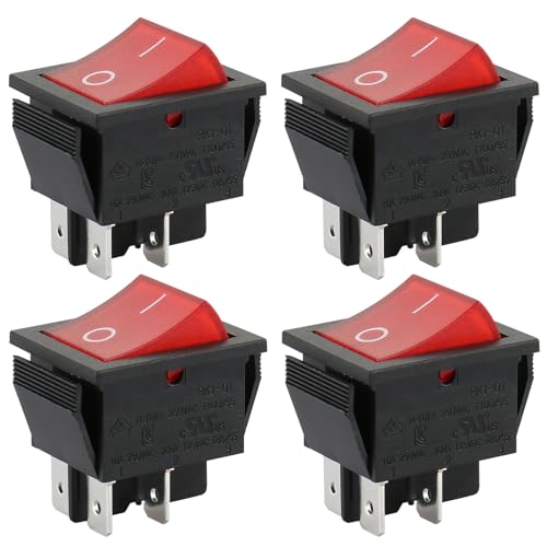 Baomain Boat Rocker Switch SPDT ON/Off Snap 4 Pin Red Light 16A/250V UL TUV List (4, Red)