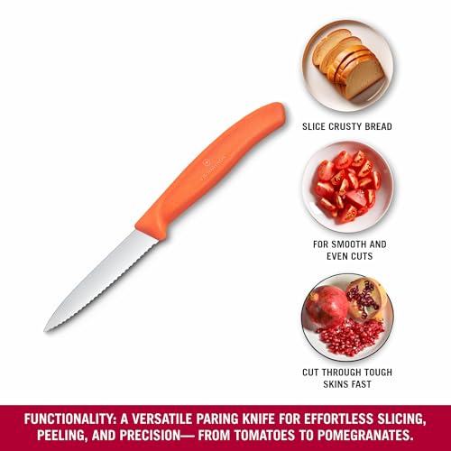 Image of Victorinox Swiss Made, Stainless Steel Swiss Classic Paring Knife, 8 cm, Wavy Edge with Pointed Tip, Professional and Household Use, Kitchen Tools & Items, Orange, 6.7639.C1 | Multipurpose Knife