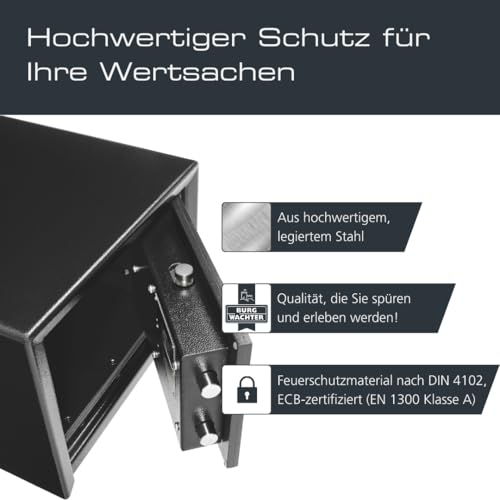 Burg-WÄCHTER Möbeltresor aus Stahl mit elektronischem Zahlenschloss, Feuerfest, Innenbeleuchtung und Fachboden, Wand- und Bodenbefestigung, 15,0 l, 44,0 kg, Profi-Safe PRS 510 E, Schwarz