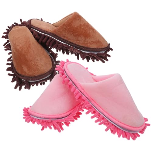 SHINEOFI 2 Pares de Pantuflas de Chenilla para Limpiar Suelos, Lavables y Antideslizantes Suela Desmontable, Ideales para Uso Versátil Hogar y Dormitorio