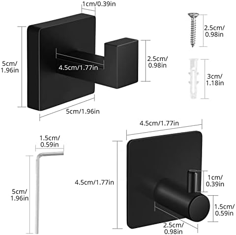 Tanice Towel Hooks, 4 Pack Towel Hooks for Bathroom, Black Adhesive Hooks, Heavy Duty Towel Holder, Wall Monted Coat Hooks, Wall Hooks for Kitchen, Bathroom
