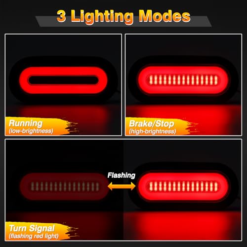 Image of 6 Inch Oval LED Trailer Tail Lights, 114 LEDs Smoked Lens Red Stop Turn Signal Running Brake Lights Waterproof 12V-24V Universal Tail Lights for Trailer Truck RV Van UTV (2 Pack)