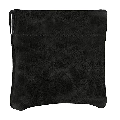 Image of Nabob Leather Genuine Leather Squeeze Coin Purse, Coin Pouch Made IN U.S.A. Change Holder For Men /Woman Size 3.5 X 3.5 (Distressed Black)