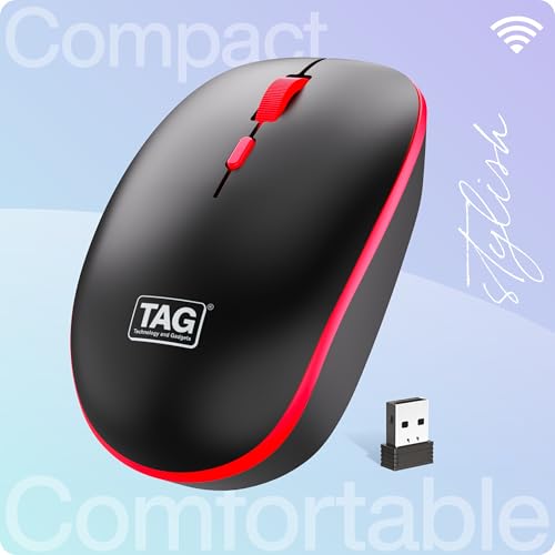 Image of TAG WM500 Black /Red Wireless Mouse, 2.4GHz USB Receiver, Dedicated DPI Button (800 /1200 /1600), 4 Buttons, Ambidextrous & Light, Power-Saving, 10m Range, 1x AA Battery, Supports Windows /Mac /Linux /iOS