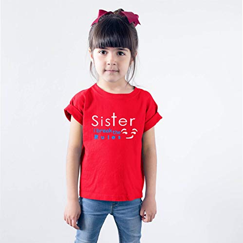 Image of Hangout Hub Family Tshirt for Daughter- Girl's Kids Cotton Printed Regular Fit T-Shirts (Pack of 1) Sister Breaks The Rule Matching Twinning Tees