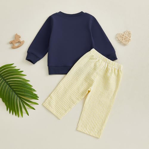 Thorn Tree Toddler Baby Boy Fall Outfits Long Sleeve Digger Vehicle Embroidery Sweatshirt Strip Pants Warm Clothes Set4