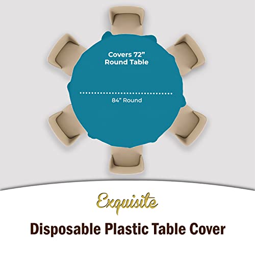 Image of Party Solids Turquoise Round Plastic Tablecloth - 84 Inch, Pack of 24