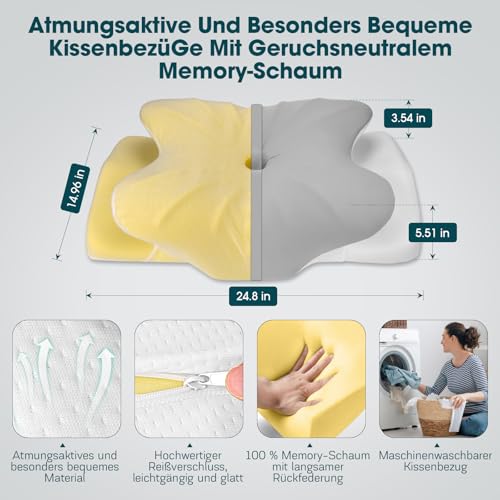 Fwiull Nackenkissen Kopfkissen, Anti Schnarch Kissen, Memory Foam Kissen Ergonomisches, Nackenstützkissen Orthopädisches, Nackenkissen Seitenschläfer für Seiten, Rücken & Bauchschläfer
