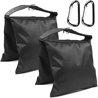 Sandbags for Photography, Heavy Duty Empty Sandbag for Photo Studio Light Stand Boom Arm Camera Tripod with Carabiner, 2 Pack (Black)