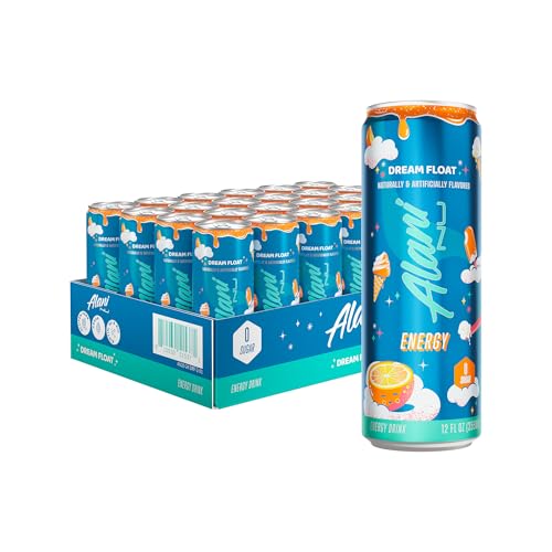 Alani Nu DREAM FLOAT, Sugar Free, Low Calorie Energy Drinks, 200mg Caffeine, Biotin, B Vitamins, Zero Sugar, 10 Calories, 12 Fl Oz Cans, 24 Pack