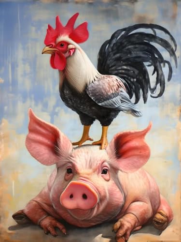 Peinture diamant 5D toile sans pli grand format 70x95cm motif cochon coq Z-131