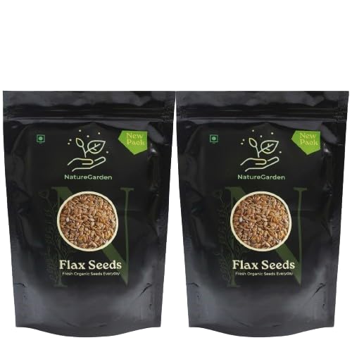 Image of NatureGarden Raw Flax Seeds Pack of 2 (500g Each) | High Fiber Alsi Seeds for Cooking Snacking Hair Growth | Omega-3 Protein Rich Superfood | Weight Loss Diet Food | Vegan Gluten-Free | Skin Heart Digestion