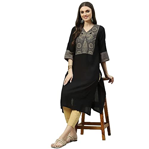 Image of BIBA Women Polyester Regular Fit Liva Straight Printed Kurta