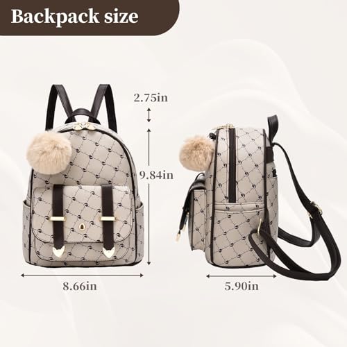 Image of I IHAYNER Girls Fashion Backpack Mini Backpack Purse for Women Teenage Girls Purses PU Leather Pompom Backpack Shoulder Bag