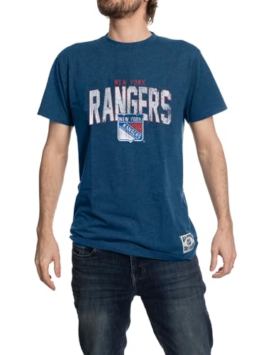 Calhoun NHL Surf & Skate Mens Vintage Style Distressed Heather Tone Rustic T-Shirt (New York Rangers XX-Large)