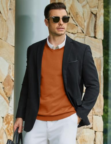 Image of COOFANDY Mens Casual V Neck Sweater Knit Slim Fit Long Sleeve Pullover Top
