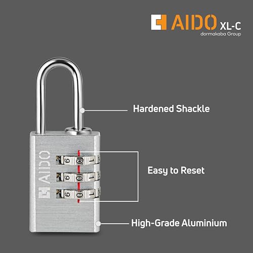 Image of AIDO by dormakaba Group 3 Digit Number Locks (Pack of 2)|30mm Combination Padlocks for Bag, Luggage, Sports Bag, Tool Boxes and Lockers| Water Resistant |Travel Friendly|2 Yr Warranty| Black, Silver