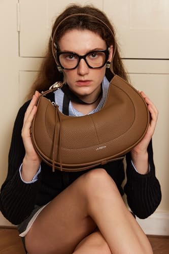 LAFESTIN Women's Leather Crossbody Bag - Adjustable Strap Hobo Purse with Zipper, Trendy Crescent Shoulder Bag for Daily Use2