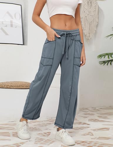 Athlisan Womens Baggy Barrel Pants Wide Leg Lounge Drawstring Sweatpants with Pockets3