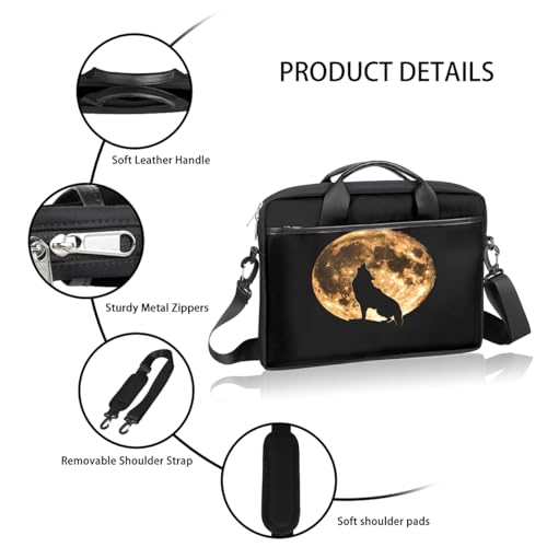Bolsa para laptop con silueta de lobo y luna 15 pulgadas miniatura 4