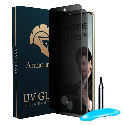 Image of ArmourPro UV Privacy Tempered Glass Compatible for Realme 13 Pro (6.7 Inch, Pack of 2) Edge to Edge Full SCreen Coverage & Installation Kit | Anti-Spy /Anti-Peeping 9H Hardness