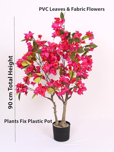 Image of ARICK DECOR 3Ft Artificial Bougainvillea Flower Tree in Pot, Realistic Faux Pink Silk Flower Plant, Peacock Shaped Extra Large Floor Decor (3ft-Dk Pink)