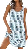 Disamer Womens Sundresses 2025 Vacation Beach Dresses Swimsuit Cover Ups Sleeveless Button Down Spring Sun Summer Dress,Block Blue,Medium