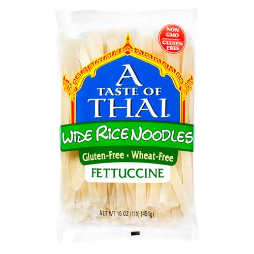 A Taste of Thai Fettuccine Rice Noodles (Straight Cut)| Restaurant-Quality Thai Flavor in Minutes | Vegan, Gluten-Free,Wheat Free, Non-GMO| Perfect for Stir-Fries, Soup & Asian Dishes 16 oz, Pack of 1