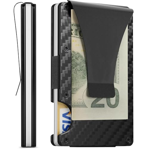 Carbon Fiber Minimalist Wallet for Men Credit Card Holder Money Clip & Cash Strap Slim RFID Mens Wallets(Matte Carbon Fiber)2