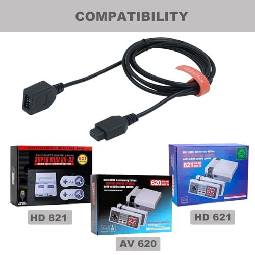 YEZriler 9 Câble d'extension de contrôleur d'épingle pour Sega MD, Consoles de jeu rétro classiques AV 620, HD 621, HD 821, Câble d'extension de jeu de jeux vidéo filaire 5.97FT - paquet de 2
