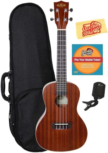 Kala KA-C Mahogany Concert Ukulele Bundle with Hard Case, Clip-On Tuner, Austin Bazaar Instructional DVD, and Polishing Cloth