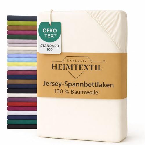 EXKLUSIV HEIMTEXTIL Jersey Spannbettlaken 120 x 200 cm Naturweiss 100% Baumwolle Öko - Tex Zertifiziert Bed-Sheet Bettlaken Spannbetttuch