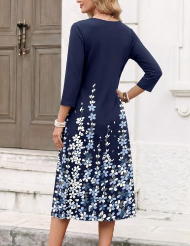 Image of Zeagoo Womens Dresses 3 /4 Sleeve Casual Fall A Line Midi Dress with Pockets