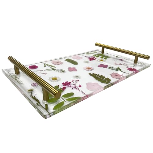 Wild Flower Serving Tray - Resin Floral Rectangular Decoration for Elegant Dining (Green)