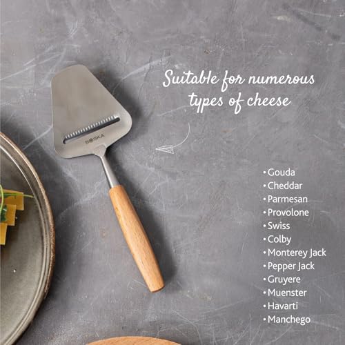 Image of Boska Cheese Slicer Amigo - Slicer for Mature and Aged Cheese - Ergonomic Handle - Stainless Steel - Beech Wood - Non-stick Thanks to BSF Treatment - Also for Slicing Vegetables