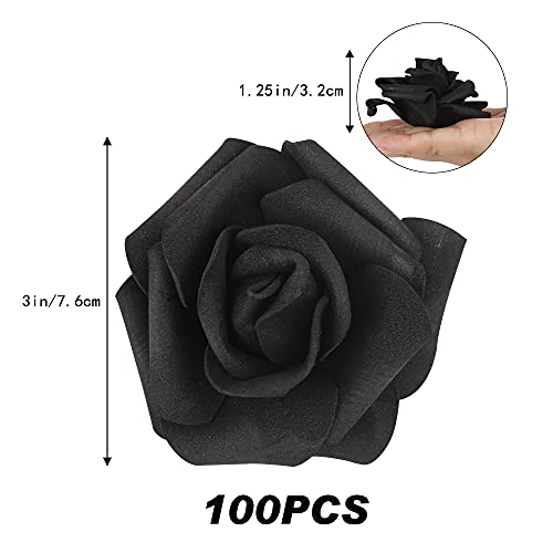Artificial Rose Flowers, 200Pcs Foam Rose Bulk Black Fake Flower Heads For Diy Wedding Bouquets Rose Wall Kissing Balls Bridal Shower Centerpieces Arrangements Party Tables Decorations(Black) #TOP1