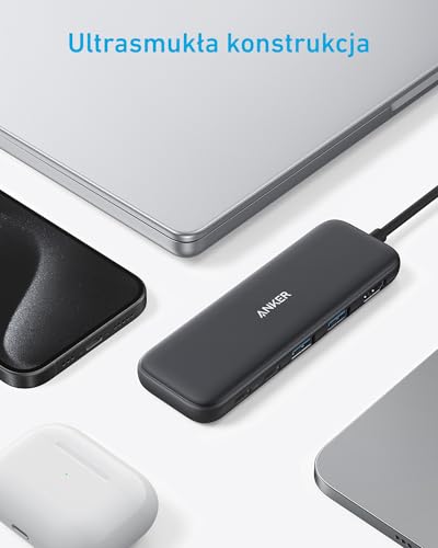 Anker Hub USB C, koncentrator USB-C 332 (5 w 1) z wyświetlaczem 4K HDMI, portem danych 5 Gb/s i 2 portami USB-A do MacBook Pro, Air, Dell XPS, Lenovo Thinkpad, laptopów HP więcej (Czarny)