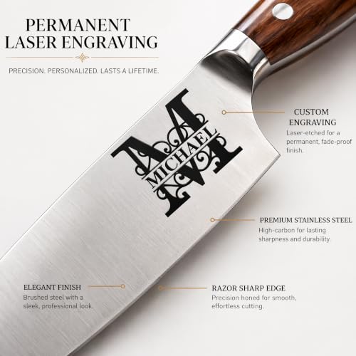 Image of Customizable Custom Chef Knife, Engraved Chef knife, Corporate keepsake, Kitchen Knife with Laser Engraved Monogram - Personalized Touch