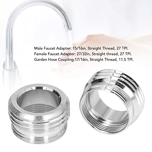 Faucet Adapter Kit, 2Pcs Stainless Steel Aerator Adapter Set Straight Thread 15/16in Male 27/32in Female to 17/16in Sink Faucet Adapter with Washer for Garden Hose - Thumbnail 4